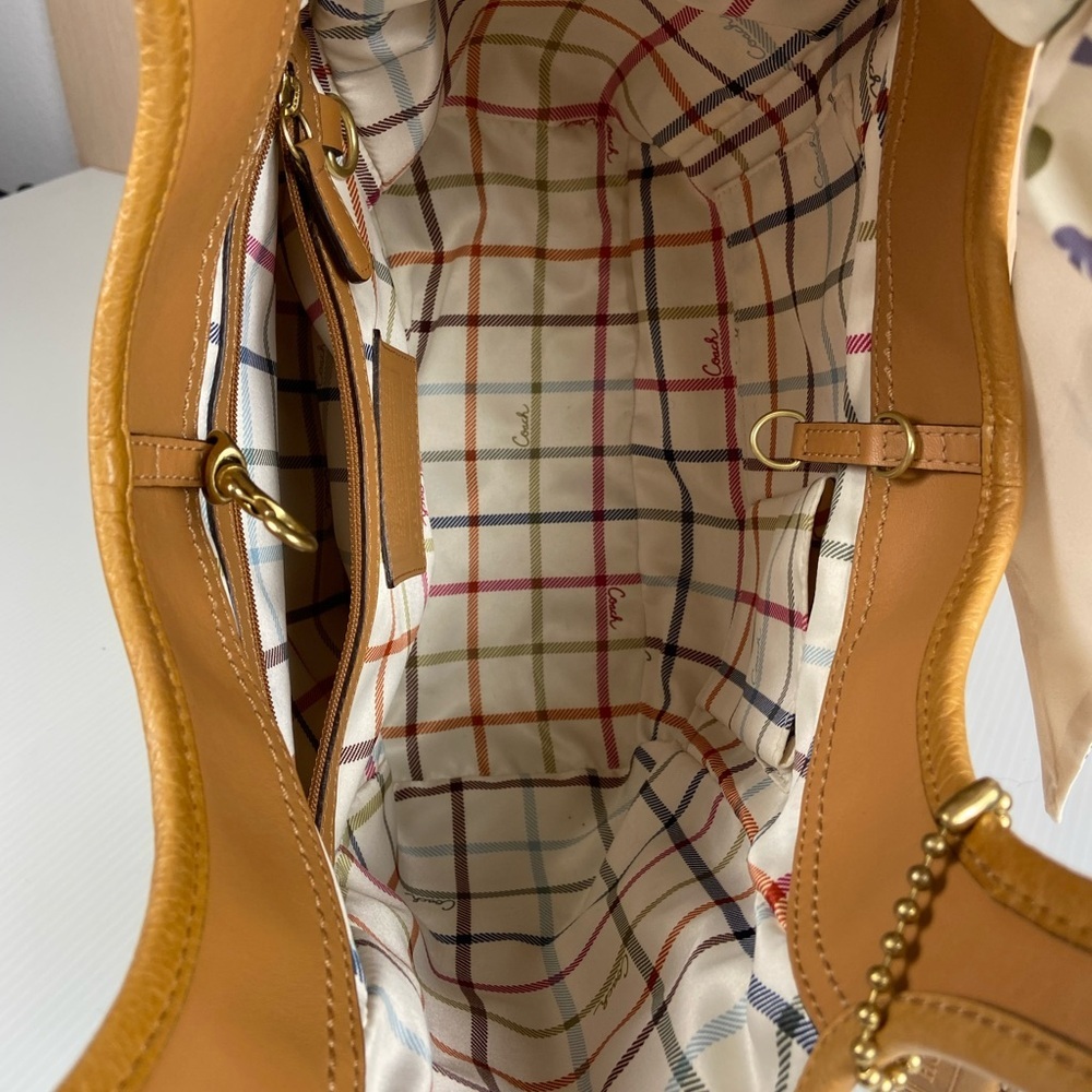 Coach Ergo Pleated Hobo Camel Leather Bag Tattersall Lining Y2K 2008 - EUC - Picture 5 of 13